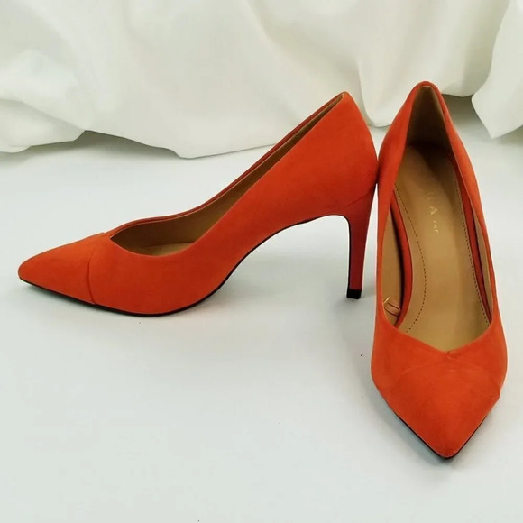 Zara TRF Size 36 (US 6-6.5) Women's Orange Suede Pointed Toe Slip On Heels/Pumps - Picture 9 of 12